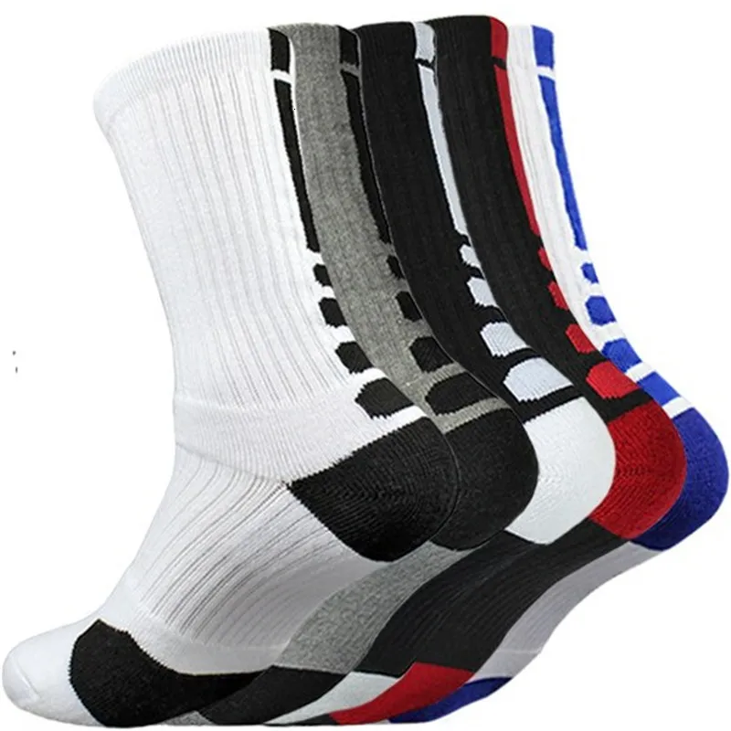 Spor çorapları 5 çift erkek spor çorapları sönümleme terry basketbol bisiklet ile set yürüyüş tenis çorap seti seti kadın pamuk eu 39-45 230220