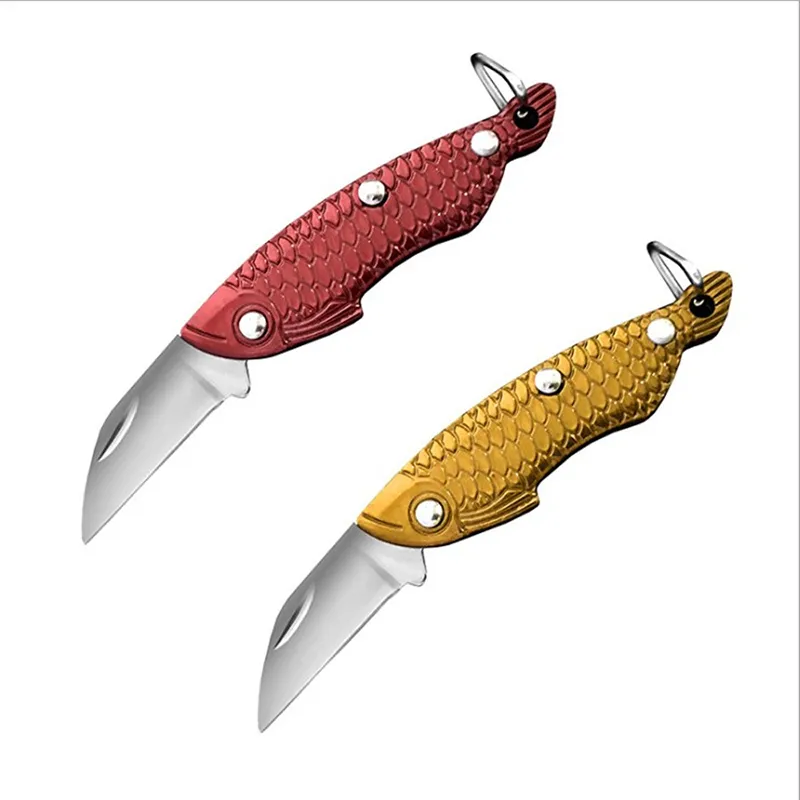 Multi-function Pocket Knife Keychains Fish-Type Stainless Steel Folding Knife Keyring Pendant Portable Outdoor Tool