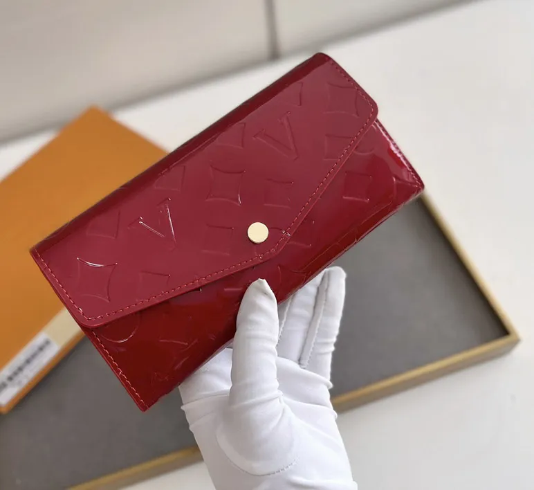 Projektant mody portfele luksusowa kopertówka torebka mężczyzna kobiet lakierowana kopertówka wzloty jakość tłoczony kwiat list monety portmonetki etui na karty oryginalne pudełko worek na kurz