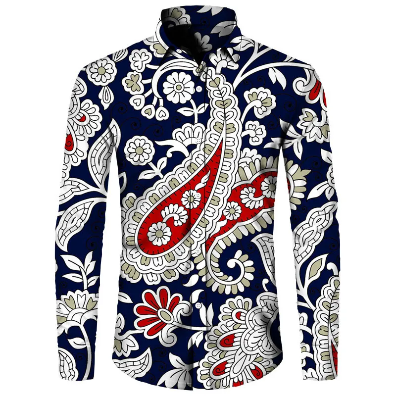 Men's Casual Shirts Stylish Men's Shirt Paisley Cashew Flower 3D Print Turn-down Collar Button Long Sleeve Tops Vintage Men Women Streetwear Clothes 230220