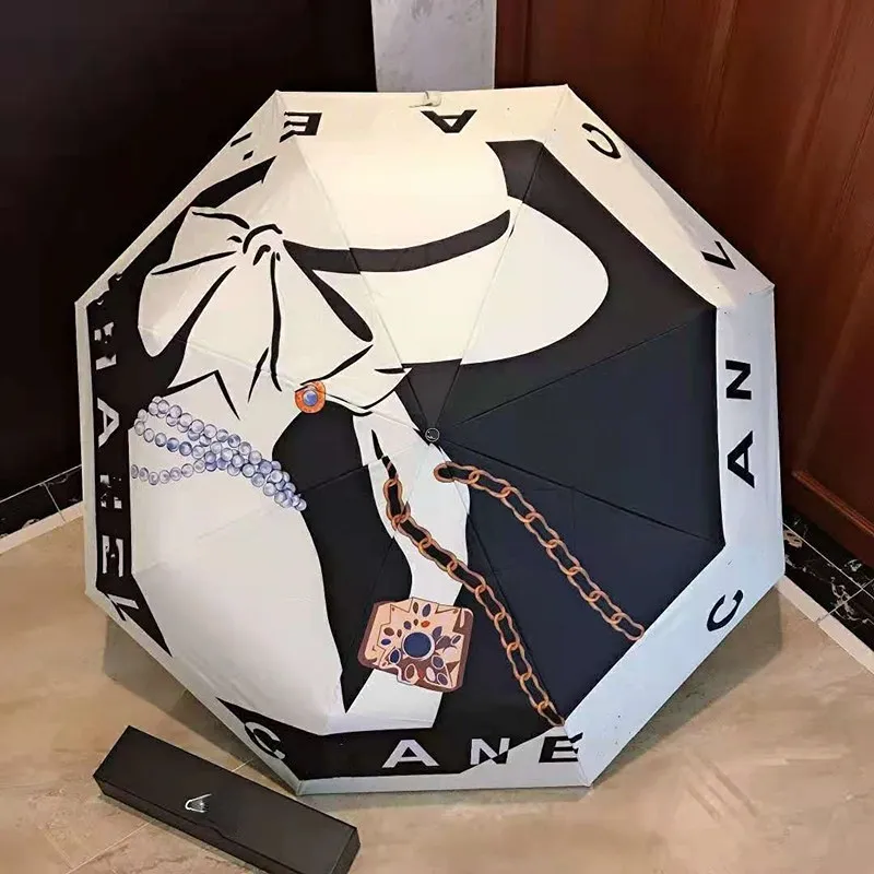 Paraguas plegable de lujo Diseñador Mujer Letras Imprimir Protección UV Parasol Automático