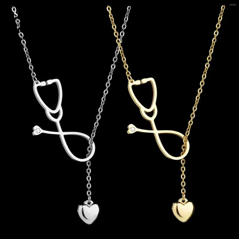 Hänge halsband älskar stetoskop halsband för flickor kvinnor rostfritt stål sten i hjärta charmig smyckespresent