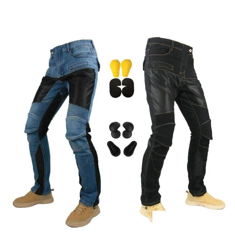 Motorcycle Apparel 2022 Pk719 Four Seasons Outdoor Breathable Elastic Slim Riding Jeans Protective Gear Protection Drop Delivery Mob Dhh7B