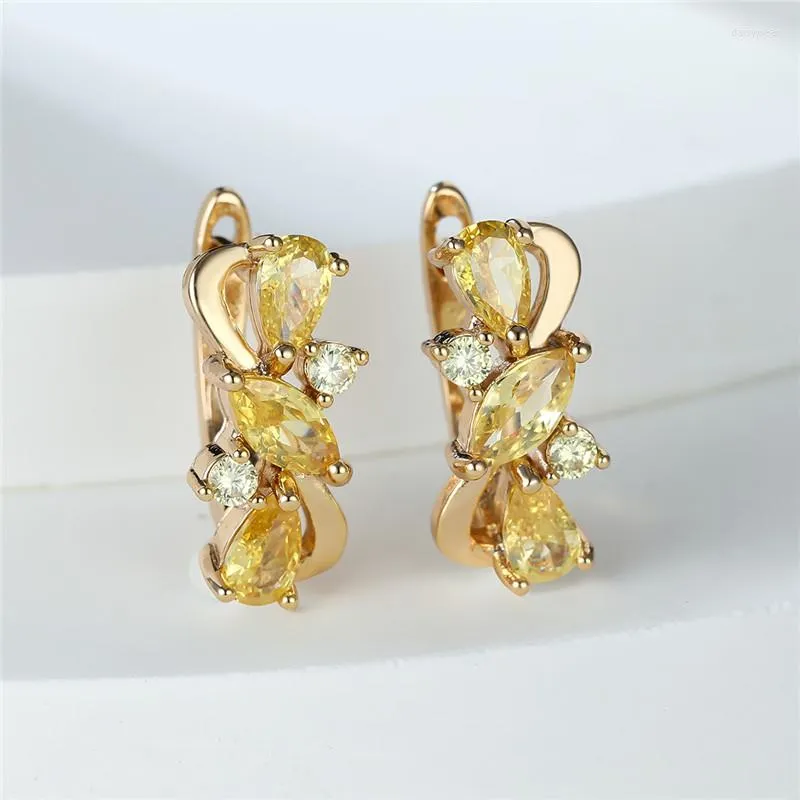 Hoop Earrings Cute Female Champagne Zircon Stone Vintage Hollow Crystal Boho Gold Color Wedding For Women