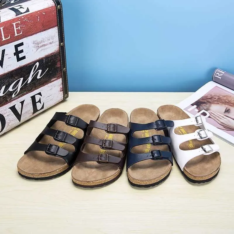 Designer Birkinstock Slippers Zomer kurkschoenen Drie-knopjes Nieuwe mode Casual heren en damesschoenen Beach Slippers