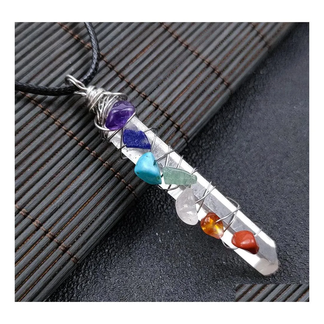 Pendentif Colliers Reiki Healing Crystal Cylindre Chips Pierre Perle Sept Chakra Energy Pendum Amet Orgonite Collier Drop Delivery Je Dhupk