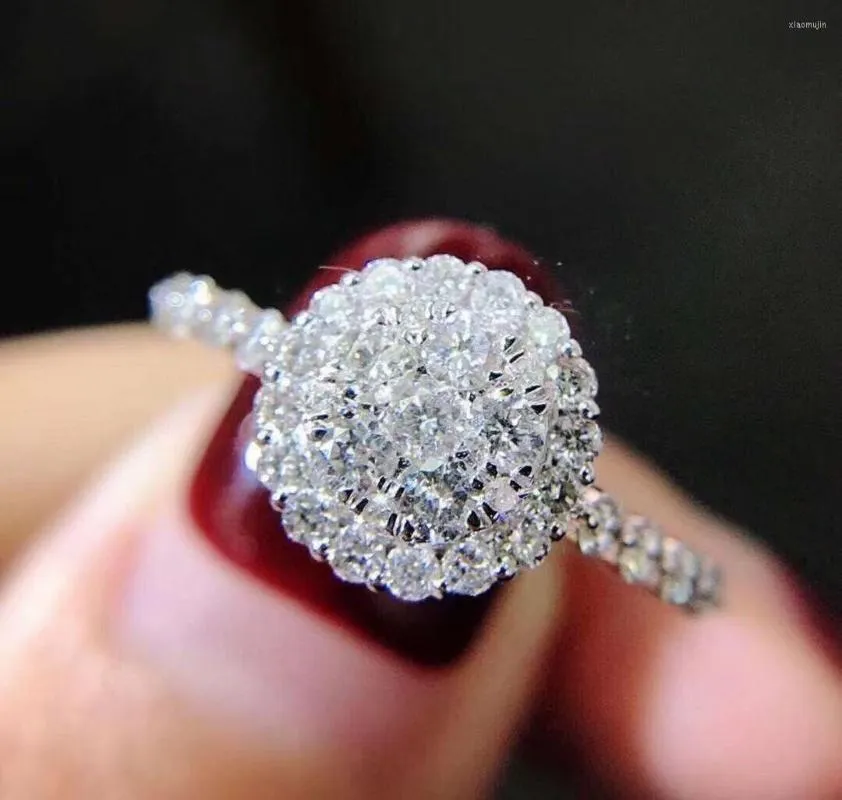Clusterringe Trendy Engagement Promise Bling Zirkon Ring Silber Farbe für Frauen weiß kristall elegant weibliche Hochzeitsgeschenk
