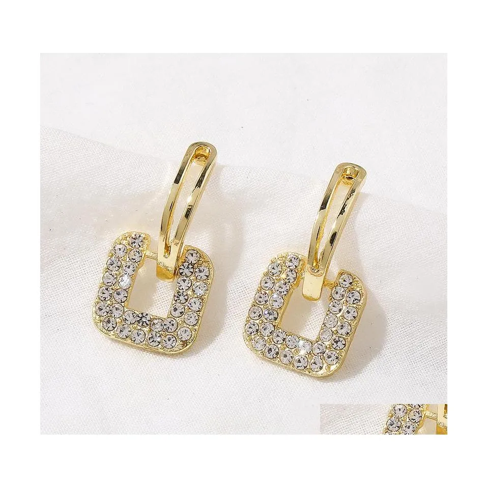 Charm Zircon Square Shape Drop Charms ￶rh￤ngen Brillant Bridal Engagement Wedding Jewelry Elegant Female Dingle Earring Fine Gift de Dhe6w