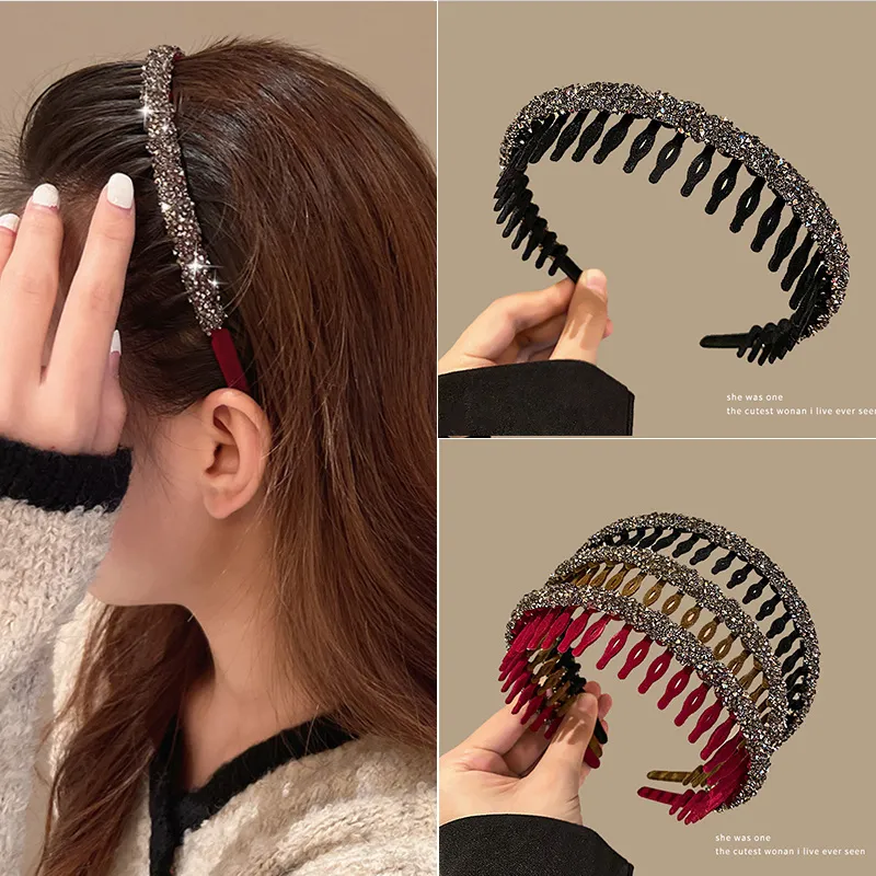 Diademas de cristal simples a la moda de Corea 2023 para mujer, nuevas diademas de terciopelo con diamantes de imitación para lavado de cara, accesorios para el cabello con bisel de Aro para el cabello