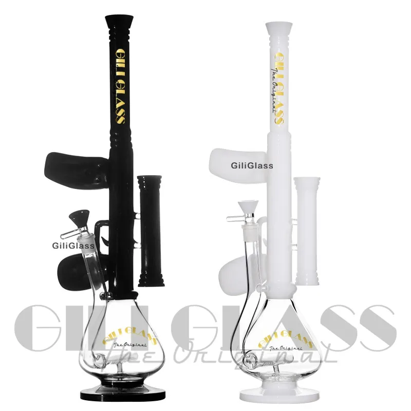 Big beaker bong with colored glass Hookah 18.5" tall Machine gun heady bongs glass water pipe dab rigs bowl pipes smoking colorful bubbler quartz nail