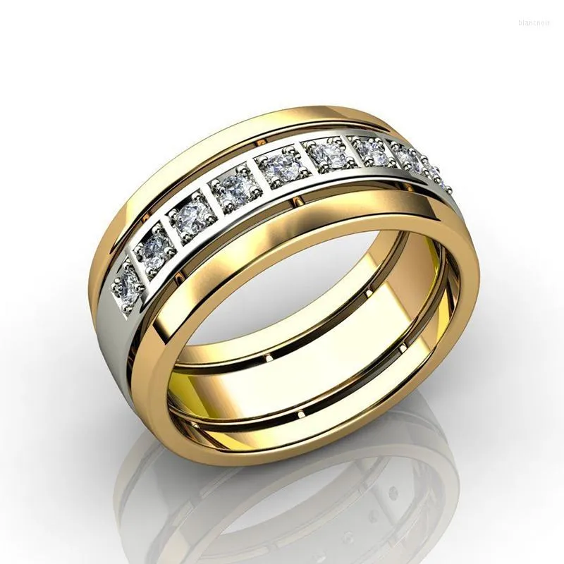 Wedding Rings NE'W Two Tone Bands For Women Plaveed Cubic Zirconia Eenvoudige stijlvolle vrouwelijke vinger Fashion sieraden 2023