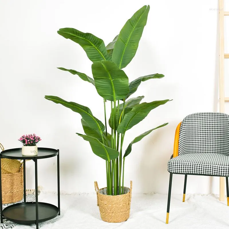 Flores decorativas Bird Artificial Bird of Paradise Plant 63 '' Fake Palm Tree Faaux Plants em banana falsa para casa para casa externa