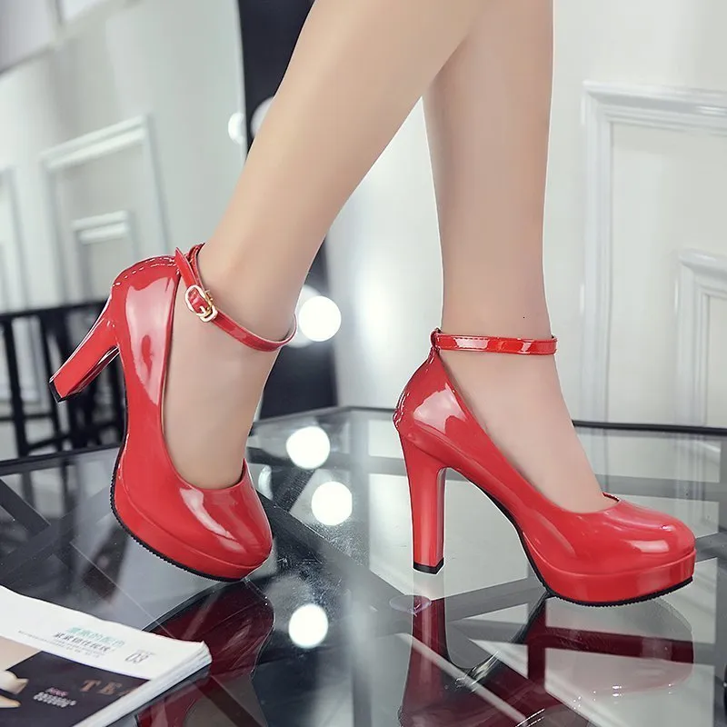 Sexy Patent Leather Ankle Strap High Heel Mary Jane Dress Shoes