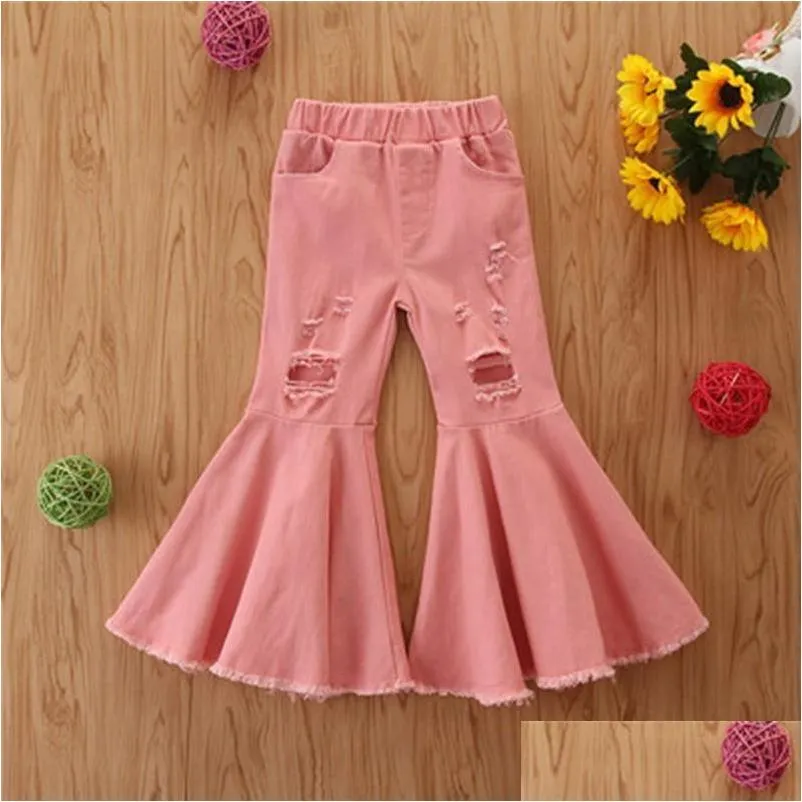 Jeans Girls Autumn Childrens Tide In The Small Children Broken Hole Bell Bot Mticolor Wholesale Drop Delivery Baby Kids Maternity Clo Dhq7C