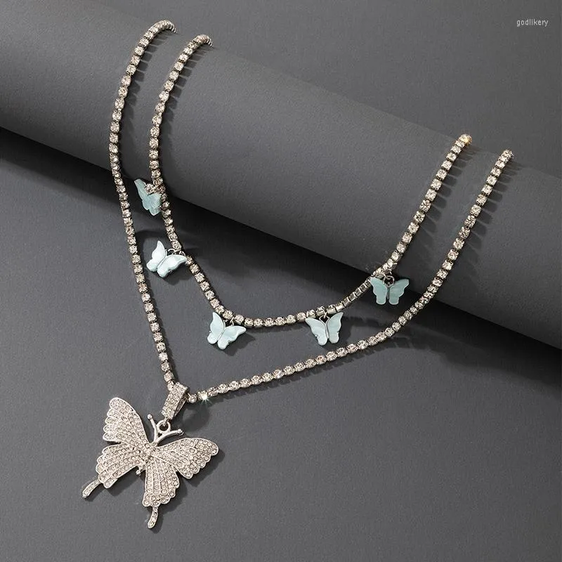 Подвесные ожерелья роскошные хрустальные камни бабочка -колье для женщин для женщин синяя акриловая геометрия Кокер Леди Свадебные украшения