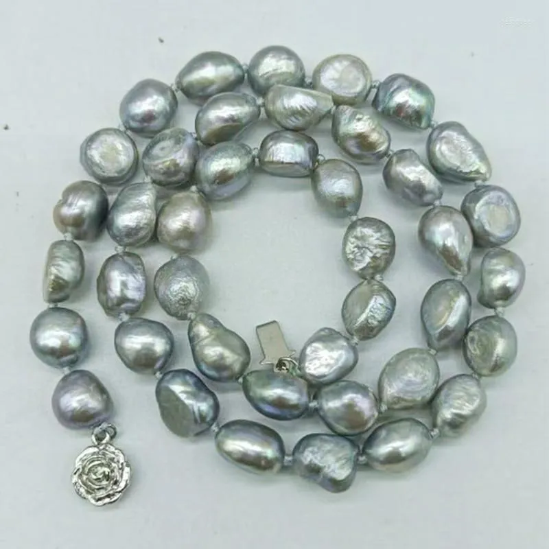 Chaînes Naturel Mode 9-10mm Gris Collier de perles de culture d'eau douce 18 pouces Bijoux Cadeau pour les femmes