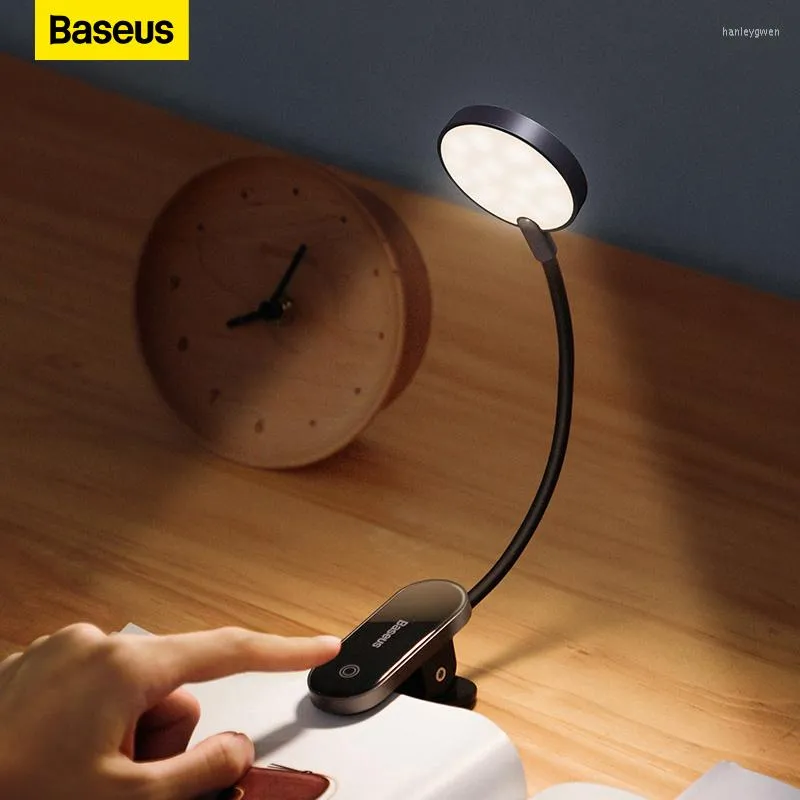 Lampes de table Baseus LED Clip Lampe Stepless Dimmable Bureau sans fil Tactile USB Rechargeable Lampe de lecture Nuit Ordinateur portable
