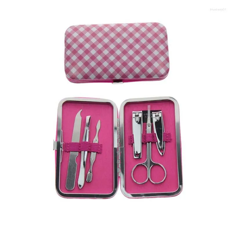Nagelkonst satser 6 i 1 rosa färg hem rese manikyr pedikyr set kit vård skönhet verktyg semester födelsedag julklappar för kvinnor flickor