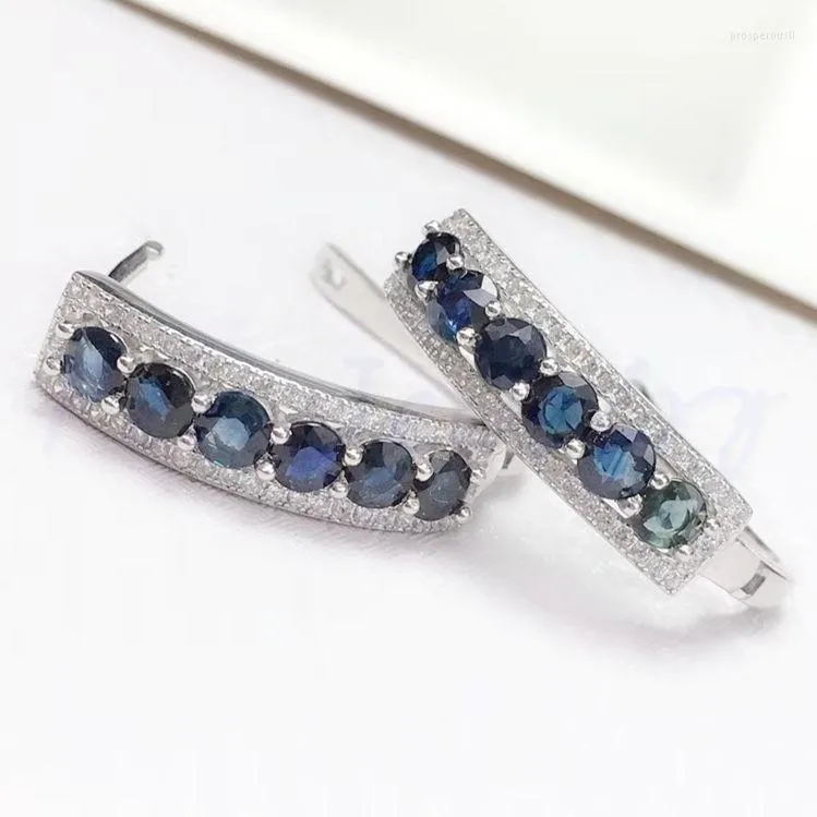 Hoop Earrings Natural Sapphire Earring 0.15ct 12pcs Gemstone 925 Sterling Silver For Men Or Women T8100110