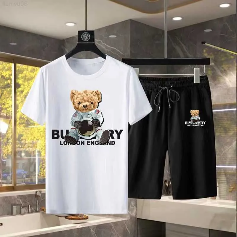 T-shirts pour hommes T-shirt en coton d'été et ensemble de shorts Marque de luxe à manches courtes T-shirt pour hommes Ours Imprimer Femmes T-shirt Costume 2 pièces Livraison gratuite Z0221