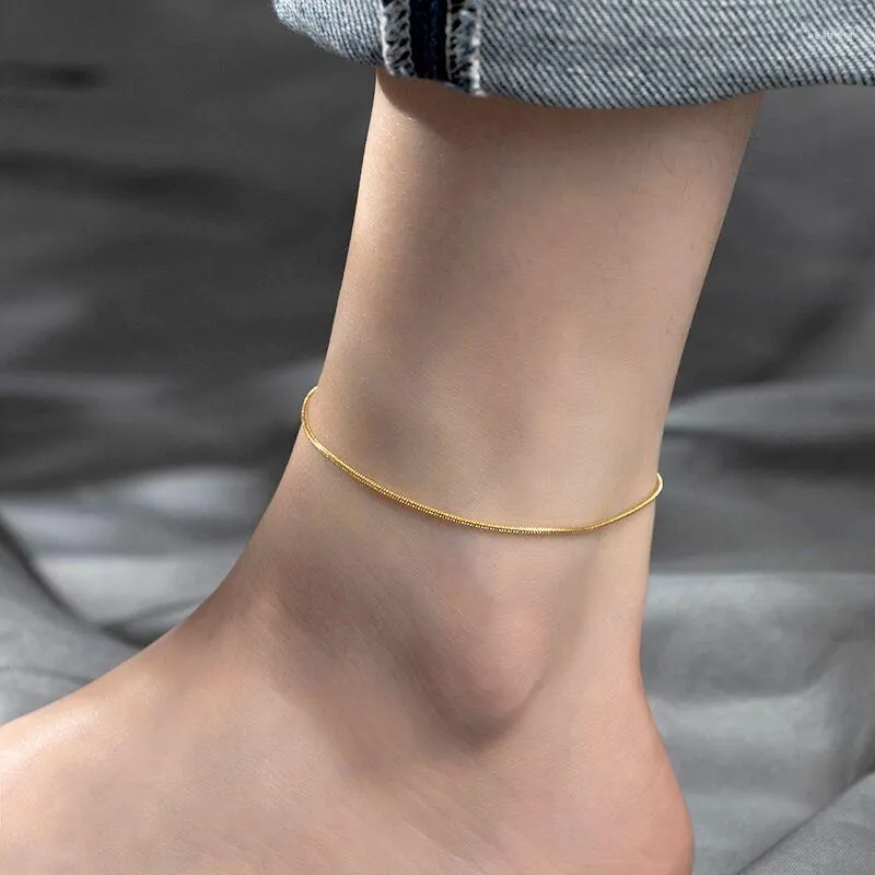 Anklets Rose Gold Color Stainless Steel Snake Chain Anklet For Women Summer Foot Jewelry On The Leg Minimalist Bracelets Female