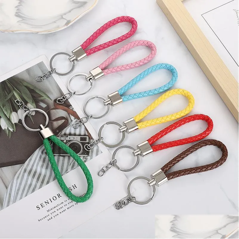 Keychains Lanyards Woven Leather Rope Key Chain Car Pendant Keyring Cartoon Accessories Bag Stall liten gåva grossistdrop