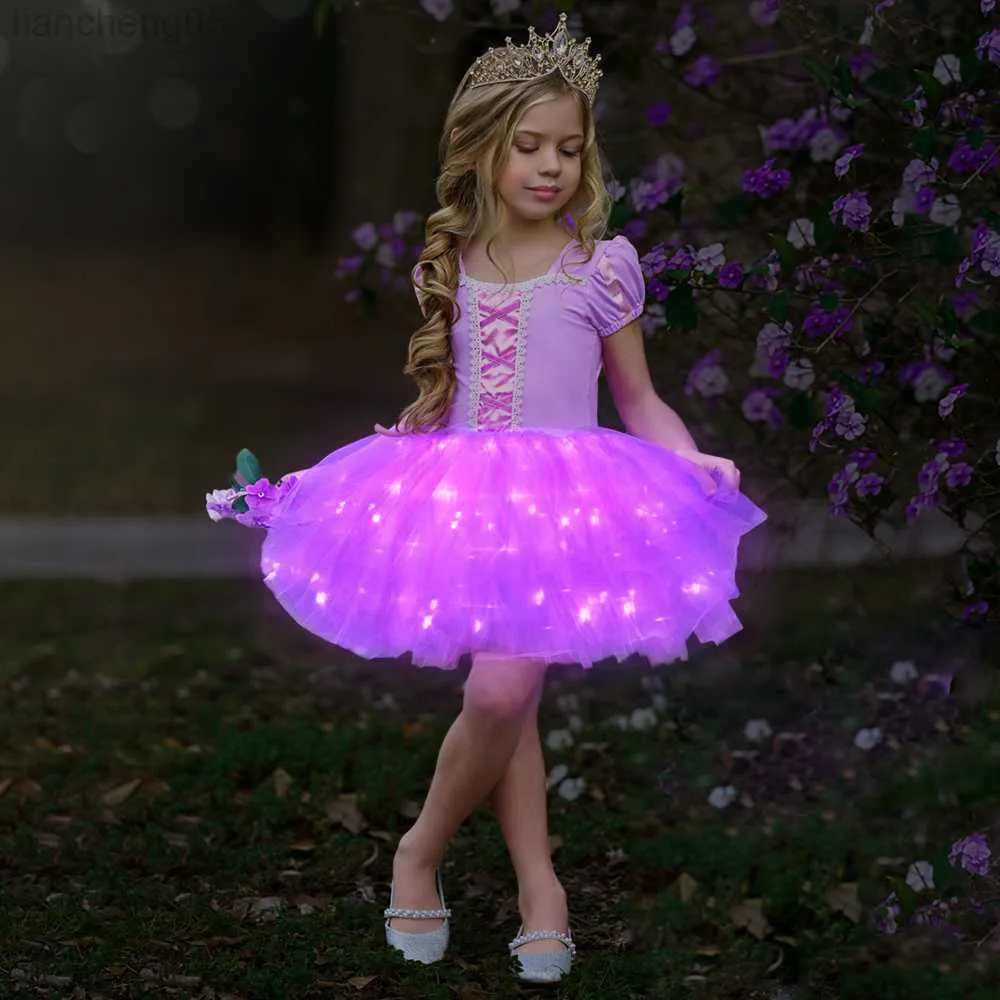 Abiti da ragazza Uporpor Fashion Girl Ballet TuTu LED Light Up Dress Professional Kids Dancing Party Dress Performance Princess Wedding Come W0221