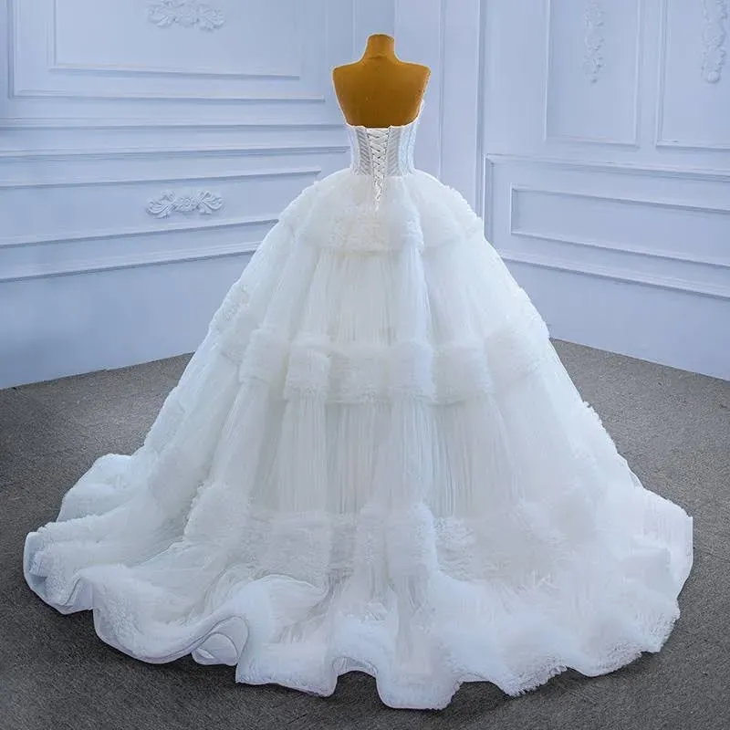 Designer Ball Wedding Dresses Sexy Sweetheart layers Tiers Ruffles Long Bridal Gowns With Corset Back Real Photos CPH402