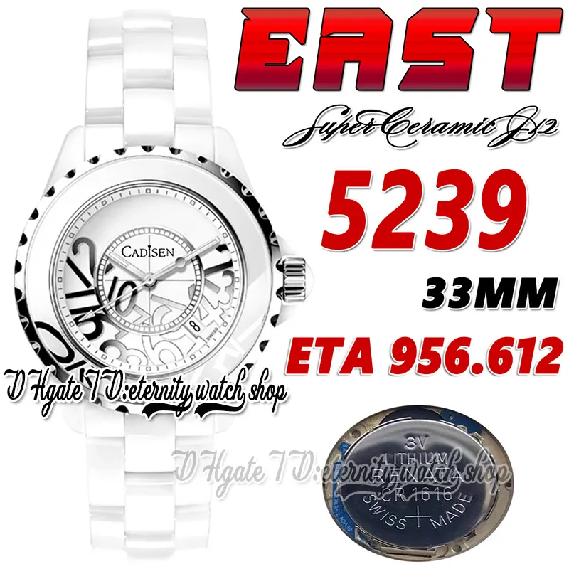 East BV5239 33 mm Women Watch ETA A956.612 Kwarc Ruch Super Ceramic Case White Dial Mander