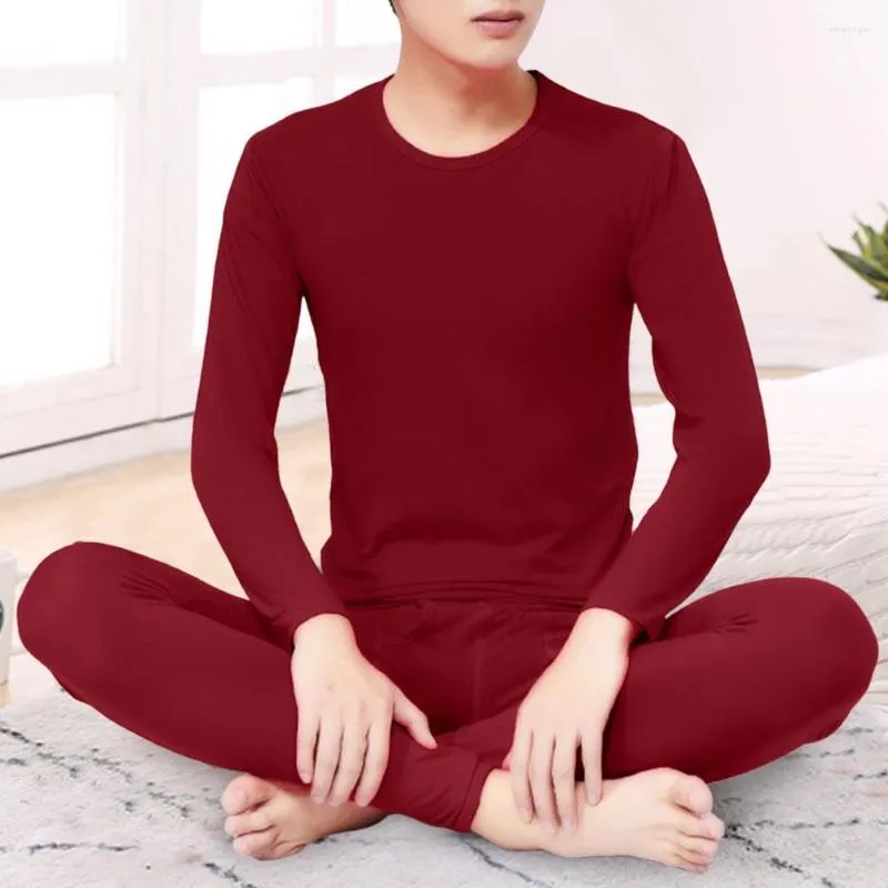 Men's Thermal Underwear Winter 2Pcs/Set Chic Close Fit Crew Neck Top Pants Male Constant Temperature For Daily Wear