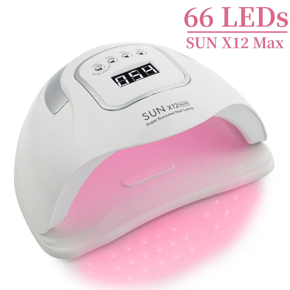 Nail Dryers High Power SUN X12 MAX 66 Pcs Nail Lamp UV Led For Drying All Nail Gel Polish With Large LCD Touch Smart Sensor Manicure Salon 230220