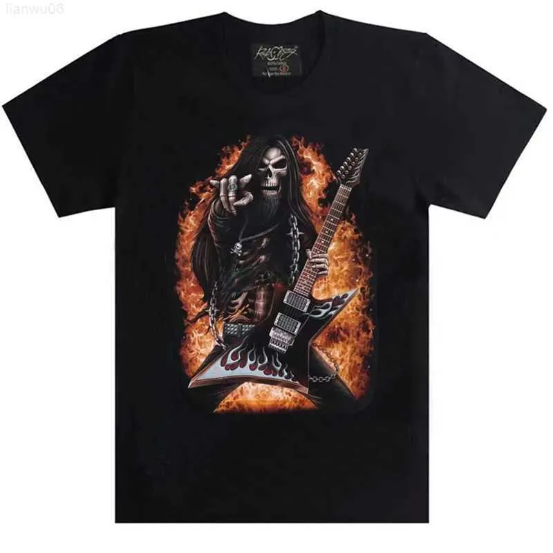 Herren T-Shirts Sommer Skelett Männer T-Shirt E-Gitarre Hip Hop Baumwolle Schwarz T-Shirts Drucken Mode Damen Kurzarm T-Shirt Kostenloser Versand Z0221