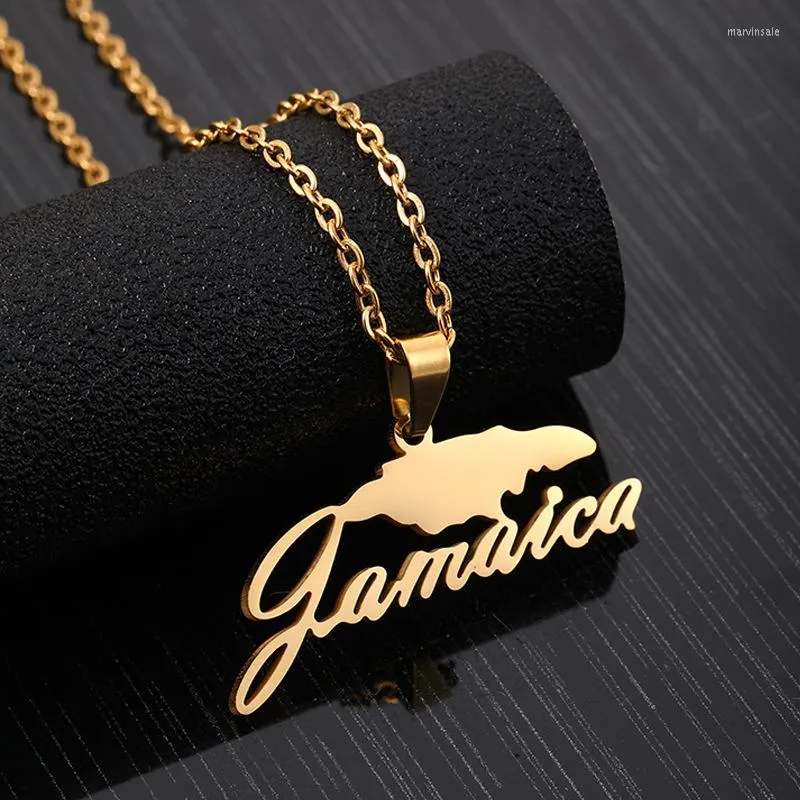 Catene Giamaica Mappa Collana con ciondolo per donna Uomo Girocollo in argento dorato Nome catena Gioielli giamaicani in acciaio inossidabile Regalo di compleanno