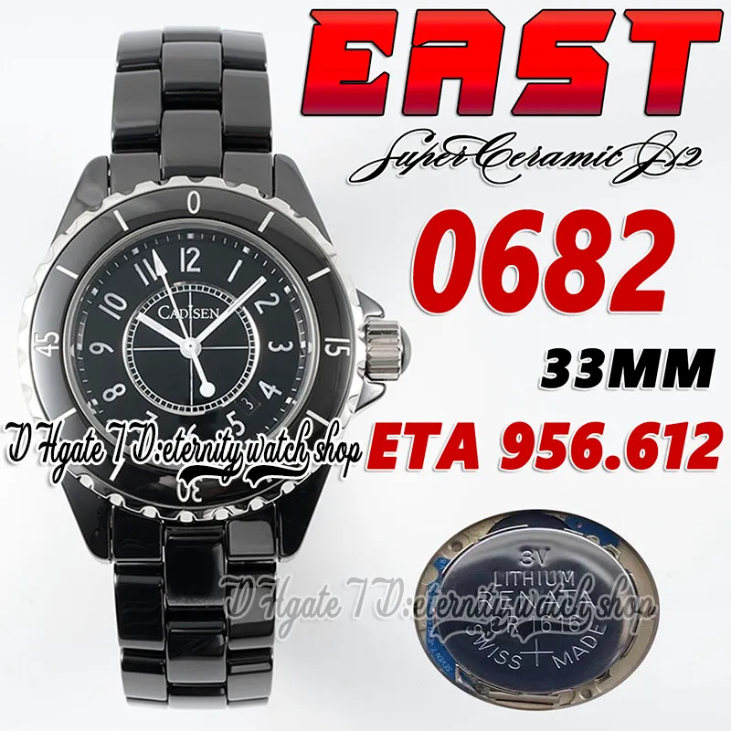 East BV0682 33mm Womens Watch ETA A956.612クォーツムーブメントスーパーセラミックケースブラックダイヤルナンバーマーカーブラックセラミックブレスレットスーパーエタニティウーマンファッションウォッチ