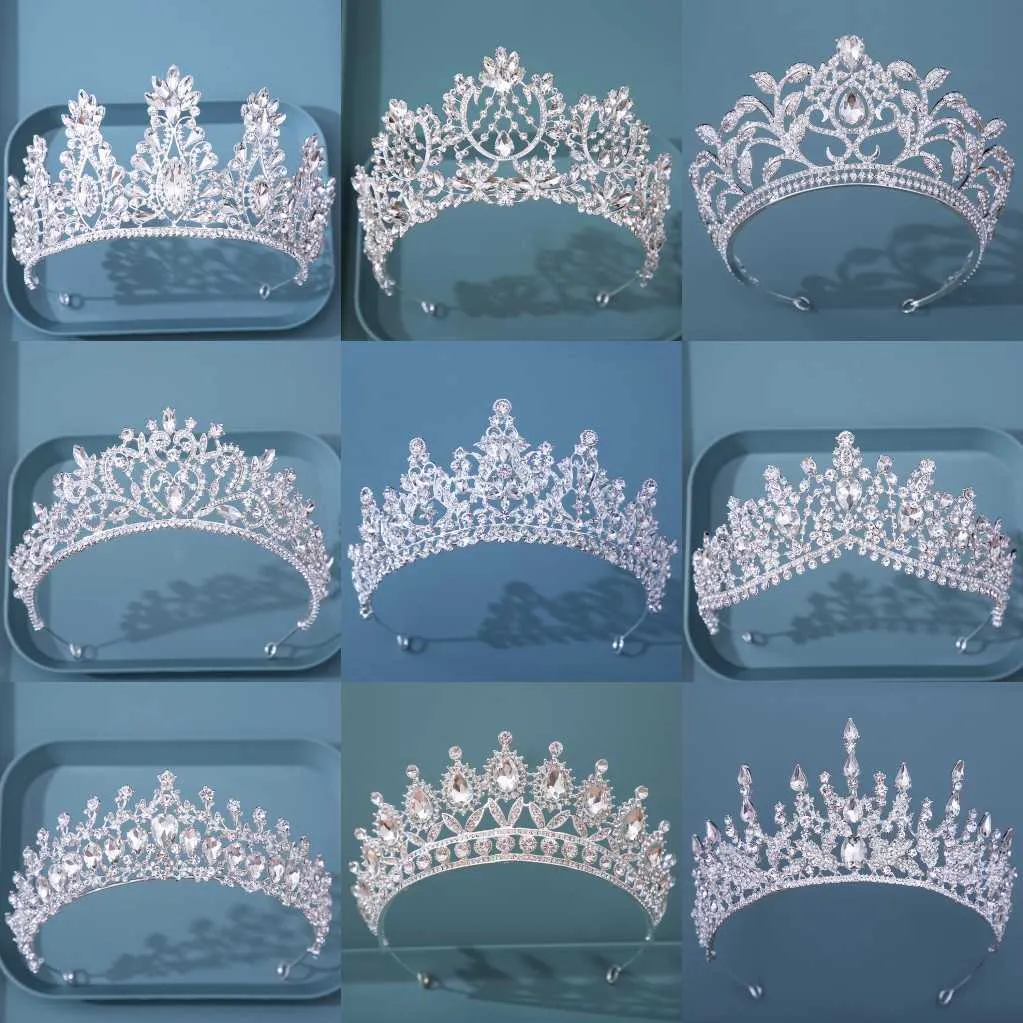 Tiaras Diverse Silver Color Crystal Crowns Bridal Tiaras Fashion Queen Rhinestone Diadem CZ Headpiece Wedding Hair Jewelry Accessories Z0220