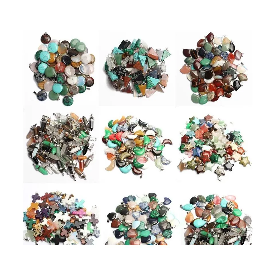 Charms Mixed Natural Stone Gem Pendant Love Heart Star Pendants For Jewelry Making Diy Bracelet Necklace Accessories Drop Delivery F Dhd4G