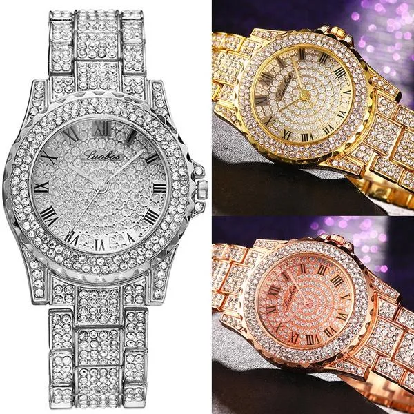 Zegarek mody kobiety luksusowe diamentowe zegarki bransoletka damskie kwarcowe zegarek Rose Gold Womenswatch Błyszcząca kryształ