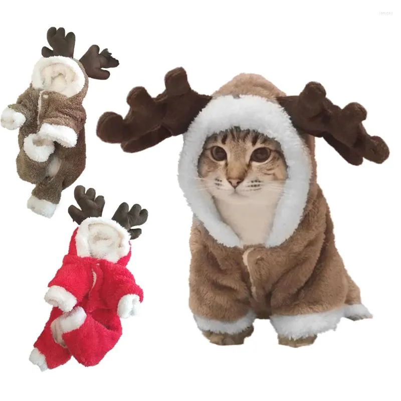 Katkostuums Hondenkleding Kerstmiskostuum trui rendier jumpsuit kitten huisdierkleding voor honden katten winter warme capuchon