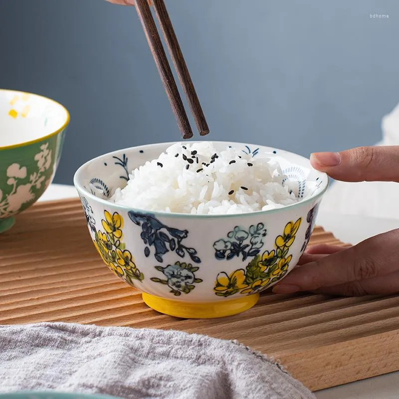 Tigelas tigelas tigela de arroz doméstico casmal cenário de mesa cerâmica de mesa japonesa café da manhã alto jantar de pé alto