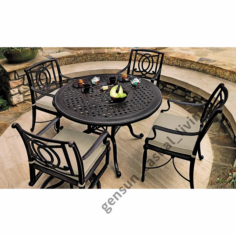 Ensembles de meubles de jardin d'extérieur Gensun avec quatre chaises et une table à manger de patio ronde en aluminium