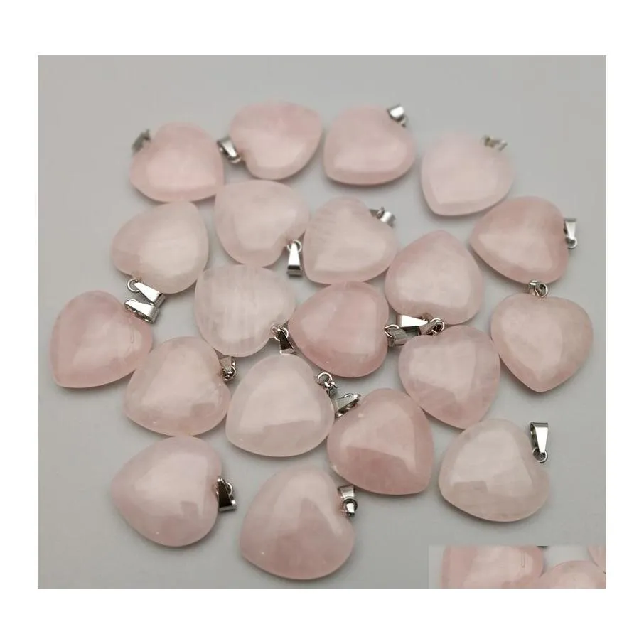 Charms 20 mm Rose Quartz Heart Stone Natural Chakra Pendre cicatrisant Collier Boucles d'oreilles Boucles d'oreilles