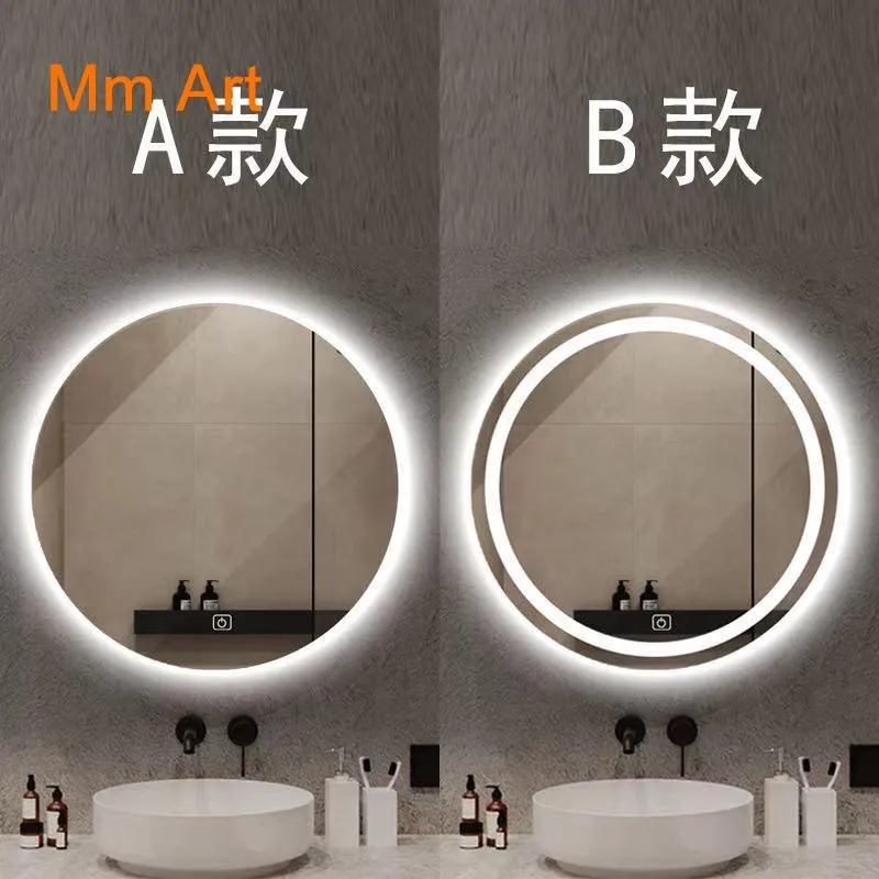 Spiegel 60 cm, maßgeschneiderter intelligenter runder Spiegel für Badezimmer, LED-Make-up, Wandbehang mit leichter Berührung, Anti-Fog-Leuchte