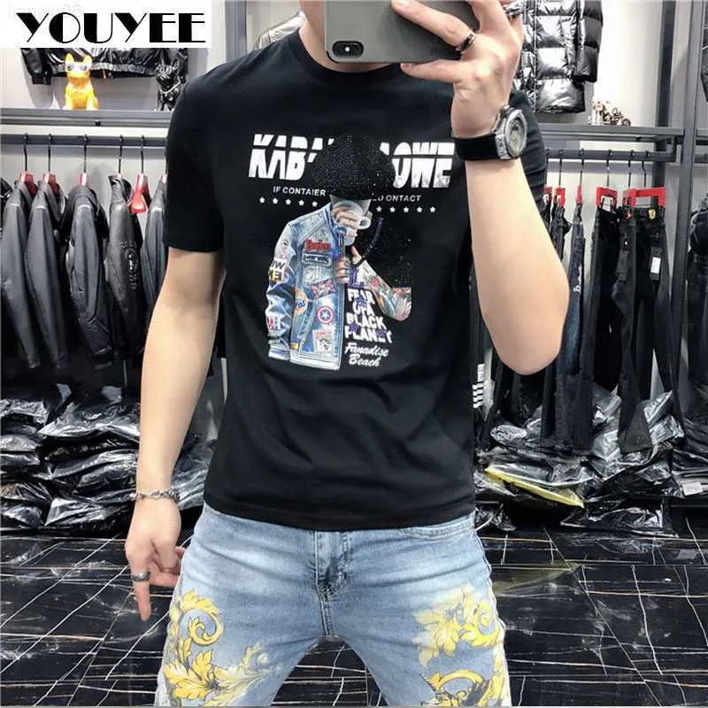 Men's T-Shirts Fashion brand tshirt men's 2022 summer new short sleeve hot rhinestone 3D printing personalized casual HipHop streetwear M4XL Z0221