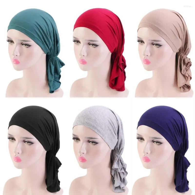 Vêtements ethniques Femmes musulmanes Modal Coton Élastique Turban Cap Head Wrap Pirate Hat Cancer Bandana Doorag Chemo Hair Loss Cover Beanie Scarf