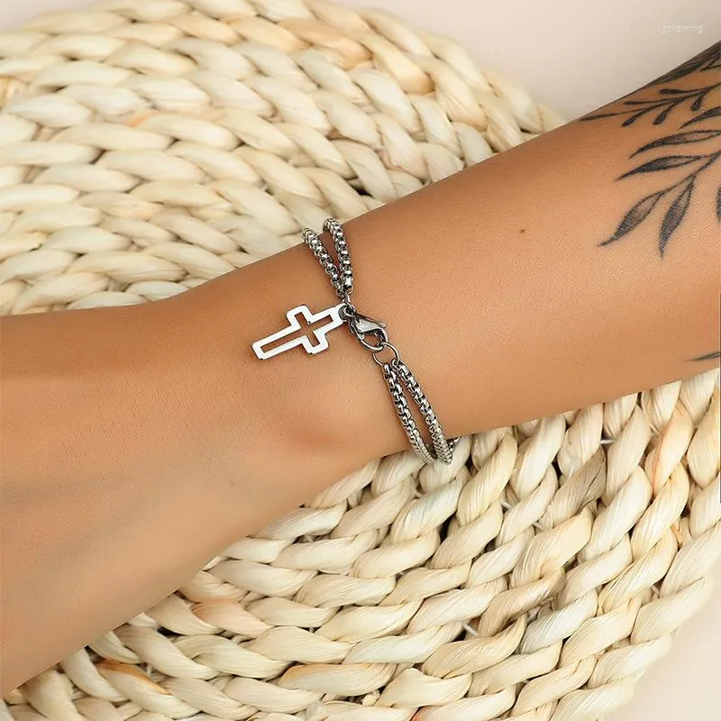 Charmarmband Cross Pendant Rostfritt stål armband manlig retro punk smycken