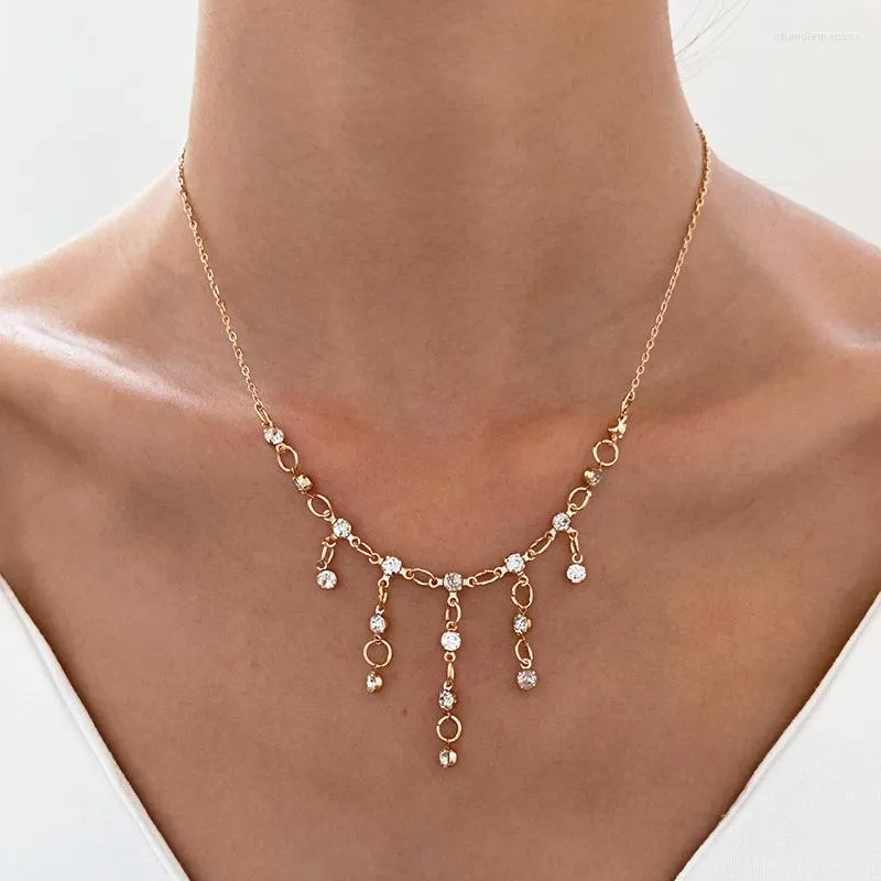 Pendant Necklaces Luxurious Diamond Studded Tassel Necklace Women's Vintage Water Drop Collar Chain Fashion Neck Jewelry Ornaments