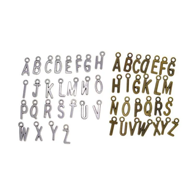 Charmes Lot De 100 Bronze Antique Sier Majuscule Alphabet Abc Pendentif Bijoux Âge Anniversaire Artisanat Bricolage Fournitures Drop Delive Dhs5Q