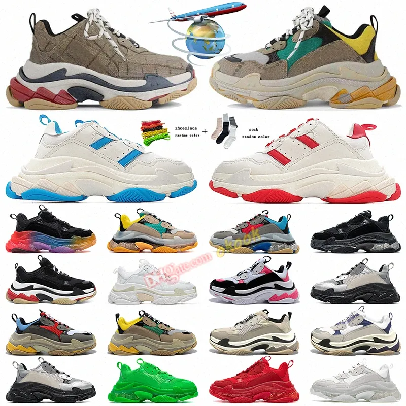 Designer Triple S Hommes Femmes Casual Chaussures 17FW Baskets Plateforme Noir Blanc Gris Rouge Rose Bleu Vert Clair Tan Oreo Hommes Baskets Sport