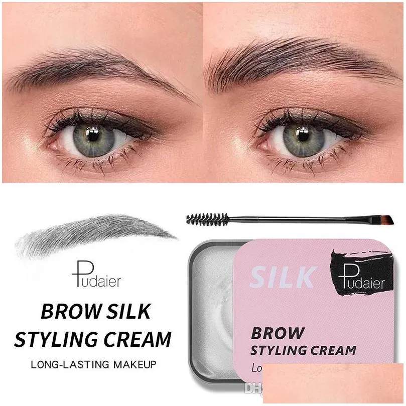 Améliorateurs de sourcils Pudaier Brow Silk Crème coiffante Gel de fixation longue durée Maquillage Vitamine E naturelle Teinte imperméable Sourcils plumeux D Dhpon