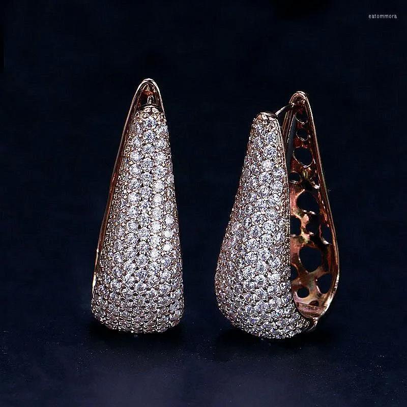 Boucles d'oreilles cerceau élégant strass pour femmes cubique zircone pierre charme couleur or grande boucle d'oreille bijoux de fête accessoires de mariage